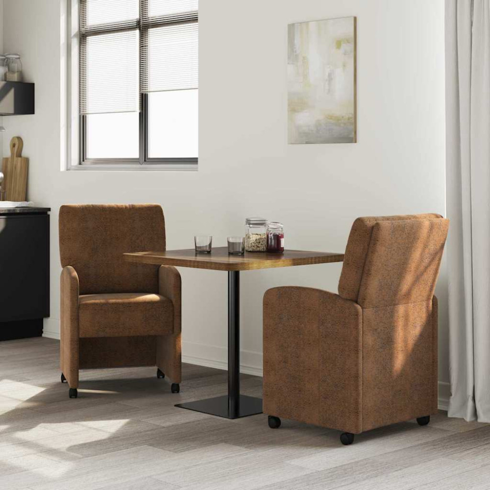 Produktbild för Matstolar med hjul 2 pcs Brun 57 x 67 x 95 cm Faux mockaläder