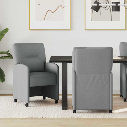 vidaXL Matstolar med hjul med hjul 2 pcs Ljusgrå 57 x 67 x 95 cm tyg