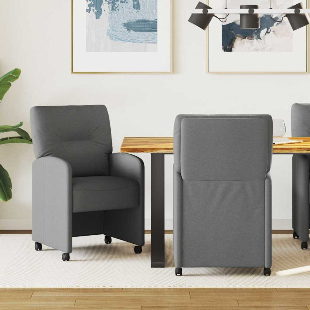 Produktbild för Matstolar med hjul med hjul 2 pcs Mörkgrå 57 x 67 x 95 cm tyg