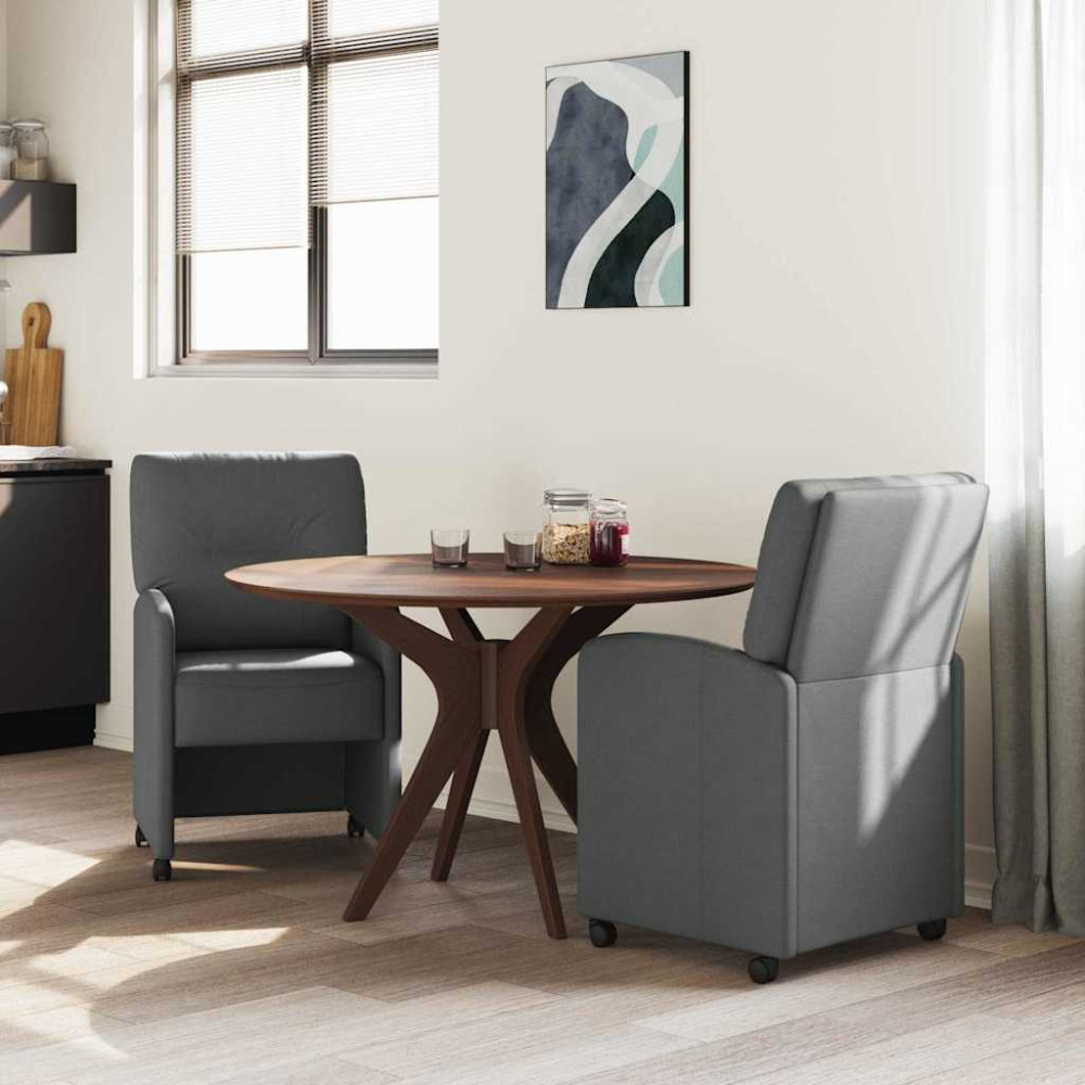 Produktbild för Matstolar med hjul med hjul 2 pcs Mörkgrå 57 x 67 x 95 cm tyg