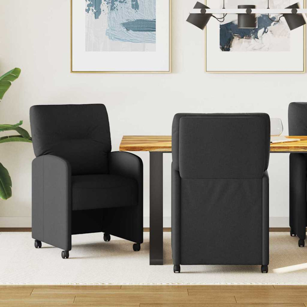 Produktbild för Matstolar med hjul med hjul 2 pcs Svart 57 x 67 x 95 cm tyg