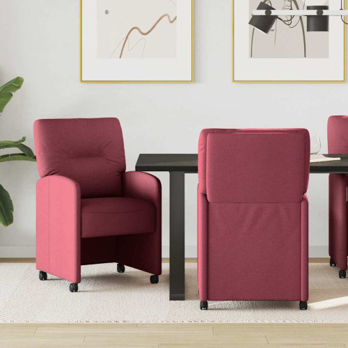 vidaXL Matstolar med hjul med hjul 2 pcs Vinröd 57 x 67 x 95 cm tyg