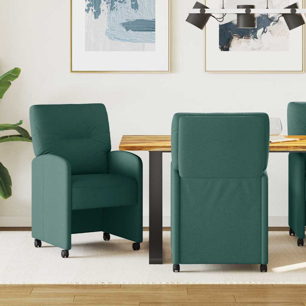 Produktbild för Matstolar med hjul med hjul 2 pcs Mörkgrön 57 x 67 x 95 cm tyg