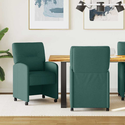vidaXL Matstolar med hjul med hjul 2 pcs Mörkgrön 57 x 67 x 95 cm tyg