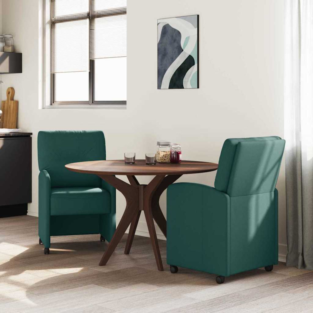 Produktbild för Matstolar med hjul med hjul 2 pcs Mörkgrön 57 x 67 x 95 cm tyg