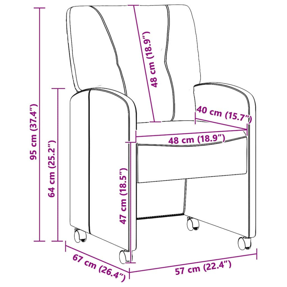 Produktbild för Matstolar med hjul med hjul 2 pcs Rosa 57 x 67 x 95 cm tyg