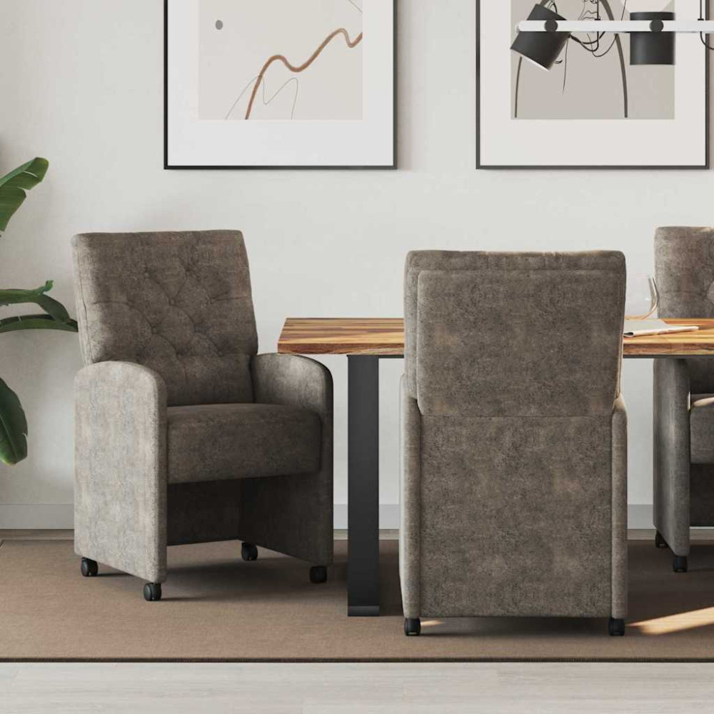 Produktbild för Matstolar med hjul med hjul 2 pcs Mörkgrå 58 x 67 x 97 cm