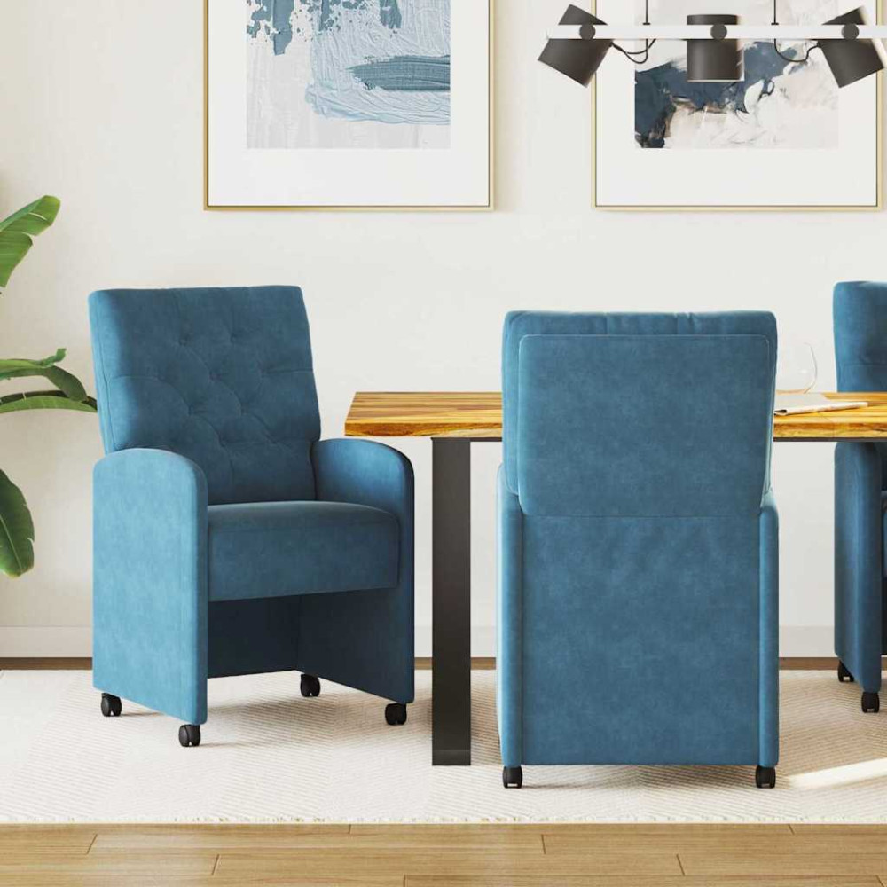 Produktbild för Matstolar med hjul med hjul 2 pcs Blå 58 x 67 x 97 cm Sammet