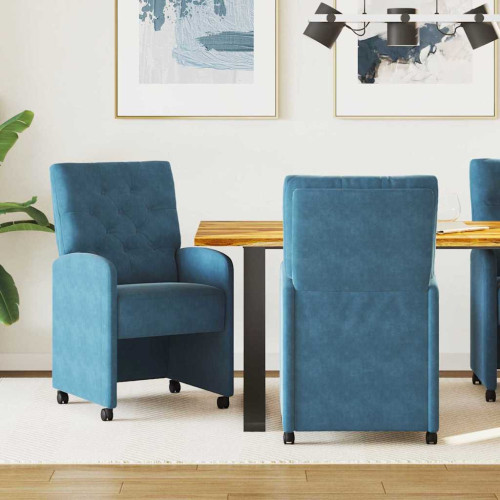 vidaXL Matstolar med hjul med hjul 2 pcs Blå 58 x 67 x 97 cm Sammet
