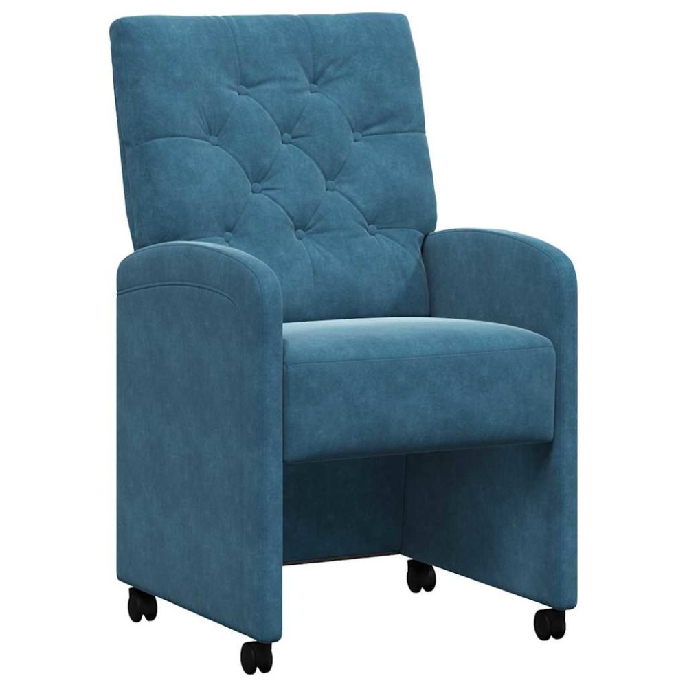 Produktbild för Matstolar med hjul med hjul 2 pcs Blå 58 x 67 x 97 cm Sammet