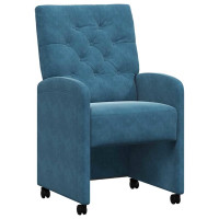 Produktbild för Matstolar med hjul med hjul 2 pcs Blå 58 x 67 x 97 cm Sammet