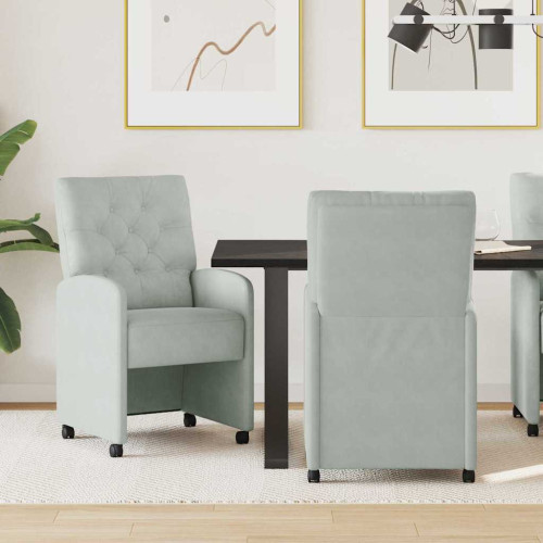 vidaXL Matstolar med hjul 2 pcs Ljusgrå 58 x 67 x 97 cm Sammet