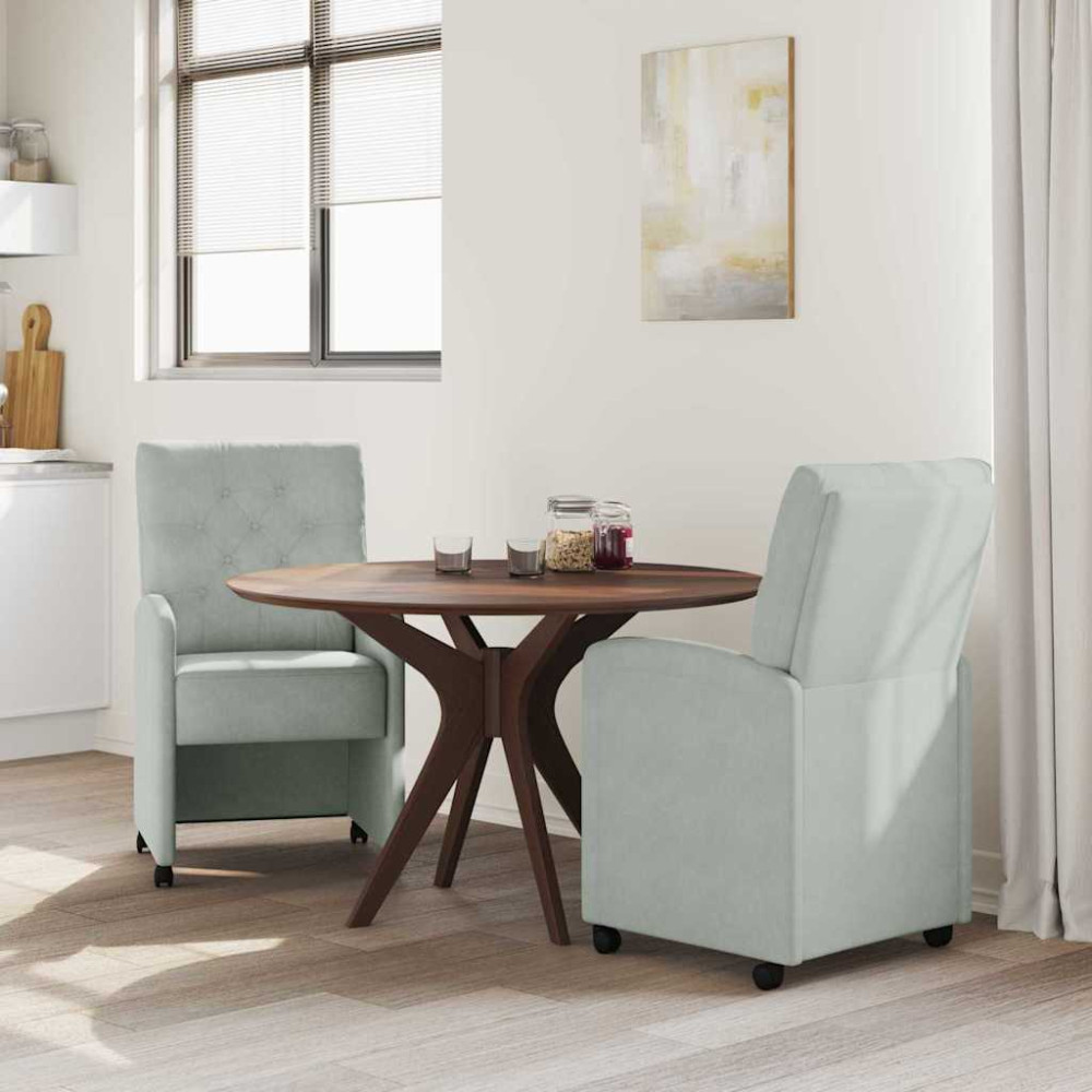 Produktbild för Matstolar med hjul 2 pcs Ljusgrå 58 x 67 x 97 cm Sammet