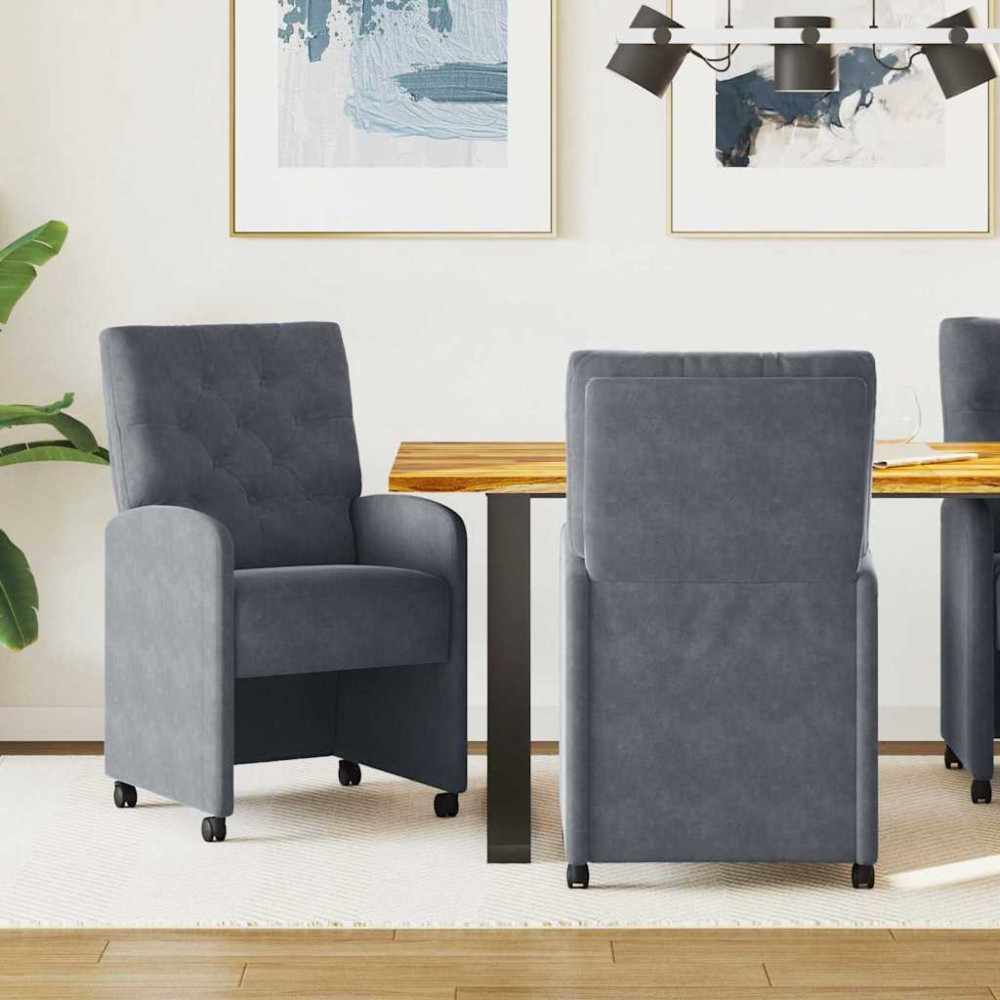 Produktbild för Matstolar med hjul 2 pcs Mörkgrå 58 x 67 x 97 cm Sammet
