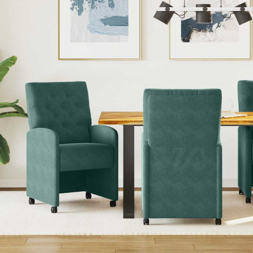 vidaXL Matstolar med hjul 2 pcs Mörkgrön 58 x 67 x 97 cm Sammet