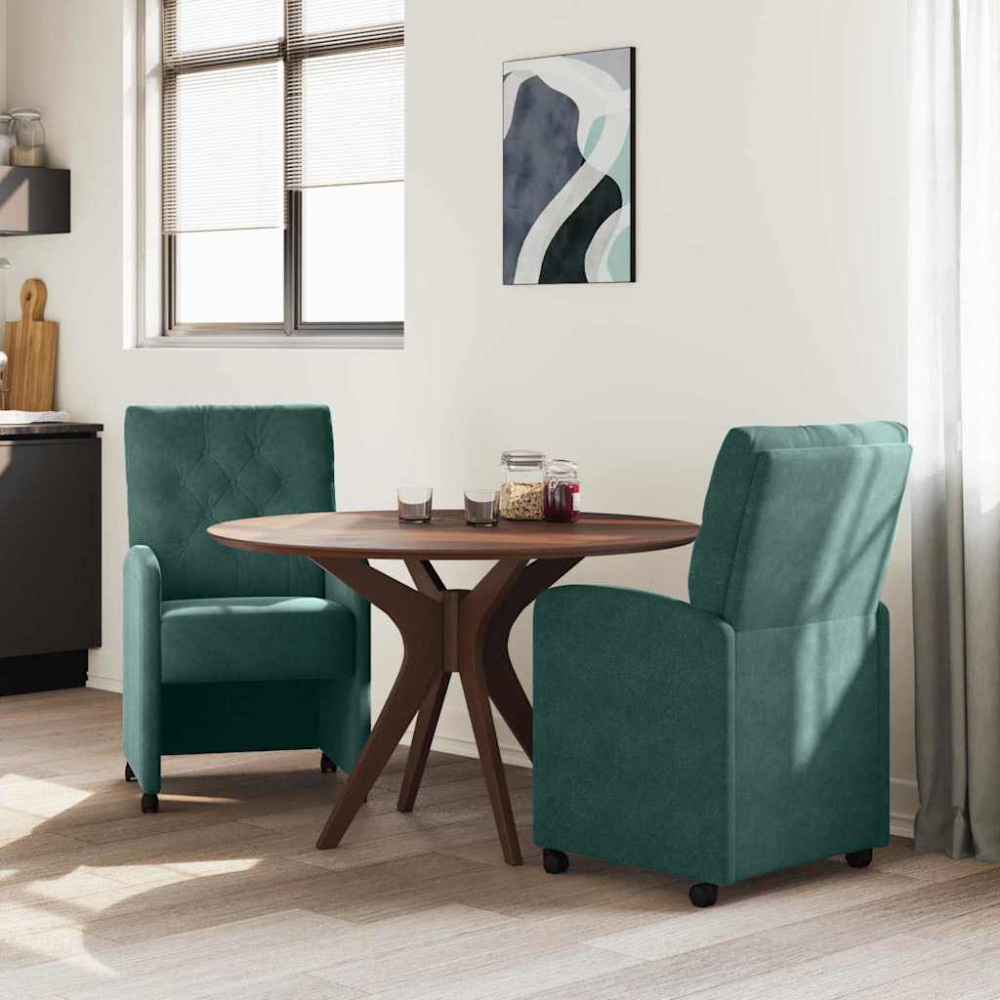 Produktbild för Matstolar med hjul 2 pcs Mörkgrön 58 x 67 x 97 cm Sammet