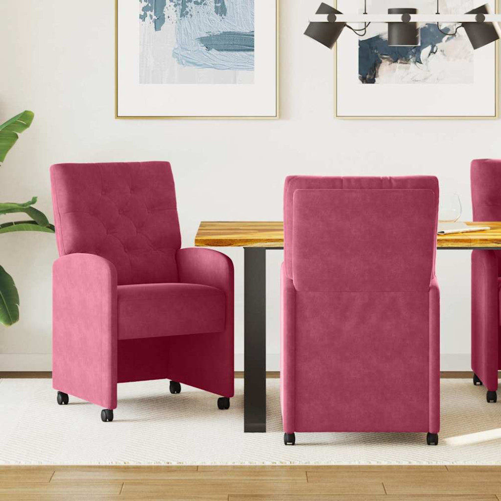 Produktbild för Matstolar med hjul med hjul 2 pcs Vinröd 58 x 67 x 97 cm Sammet
