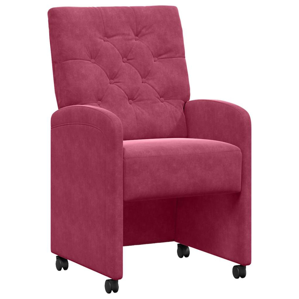 Produktbild för Matstolar med hjul med hjul 2 pcs Vinröd 58 x 67 x 97 cm Sammet