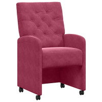Produktbild för Matstolar med hjul med hjul 2 pcs Vinröd 58 x 67 x 97 cm Sammet