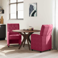 Produktbild för Matstolar med hjul med hjul 2 pcs Vinröd 58 x 67 x 97 cm Sammet