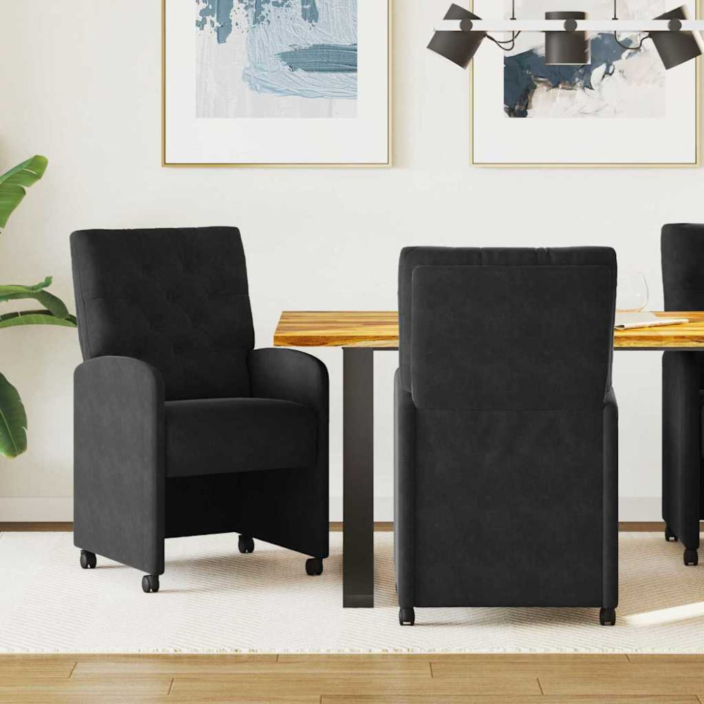 Produktbild för Matstolar med hjul med hjul 2 pcs Svart 58 x 67 x 97 cm Sammet