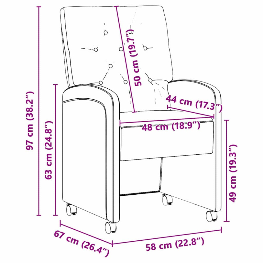 Produktbild för Matstolar med hjul med hjul 2 pcs Svart 58 x 67 x 97 cm Sammet
