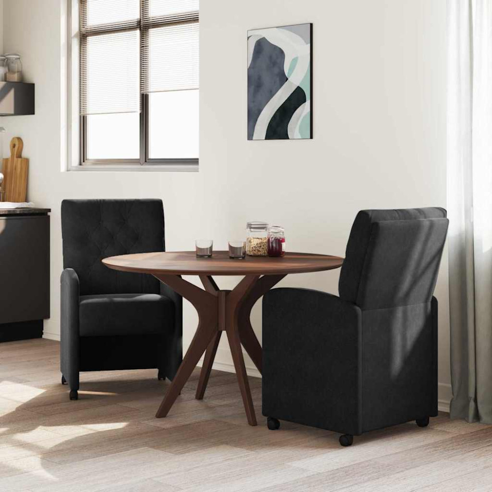 Produktbild för Matstolar med hjul med hjul 2 pcs Svart 58 x 67 x 97 cm Sammet