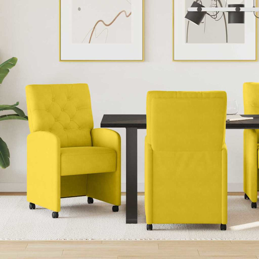 Produktbild för Matstolar med hjul med hjul 2 pcs Gul 58 x 67 x 97 cm Sammet