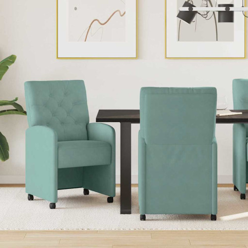vidaXL Matstolar med hjul 2 pcs havsgrön 58 x 67 x 97 cm Sammet