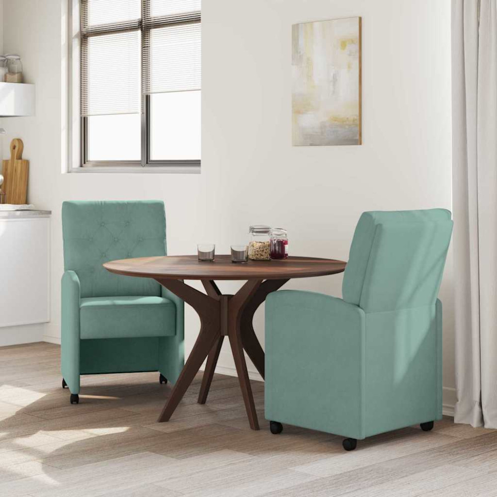 Produktbild för Matstolar med hjul 2 pcs havsgrön 58 x 67 x 97 cm Sammet