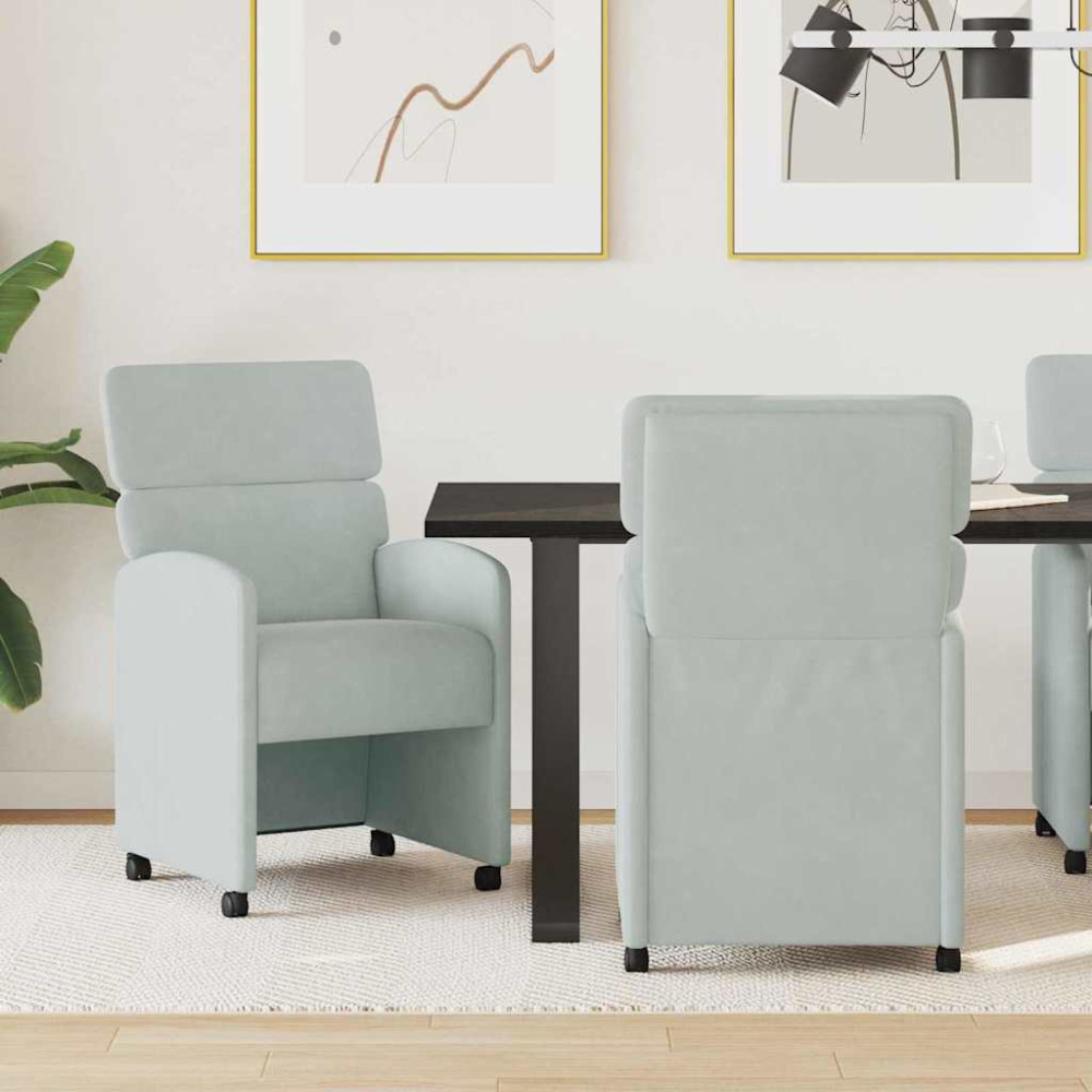 Produktbild för Matstolar med hjul 2 pcs Ljusgrå 58 x 65 x 98 cm Sammet