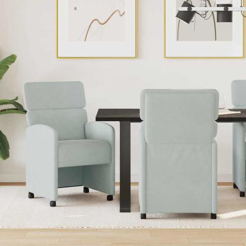 vidaXL Matstolar med hjul 2 pcs Ljusgrå 58 x 65 x 98 cm Sammet