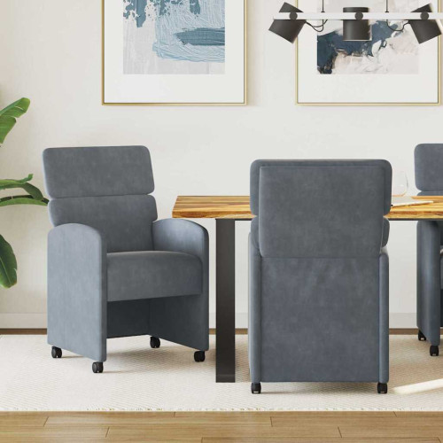 vidaXL Matstolar med hjul 2 pcs Mörkgrå 58 x 65 x 98 cm Sammet
