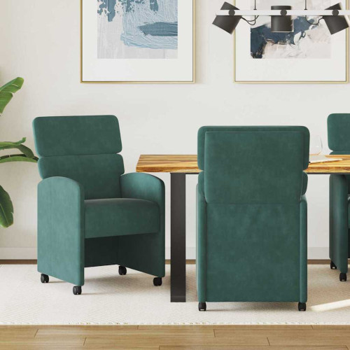 vidaXL Matstolar med hjul 2 pcs Mörkgrön 58 x 65 x 98 cm Sammet