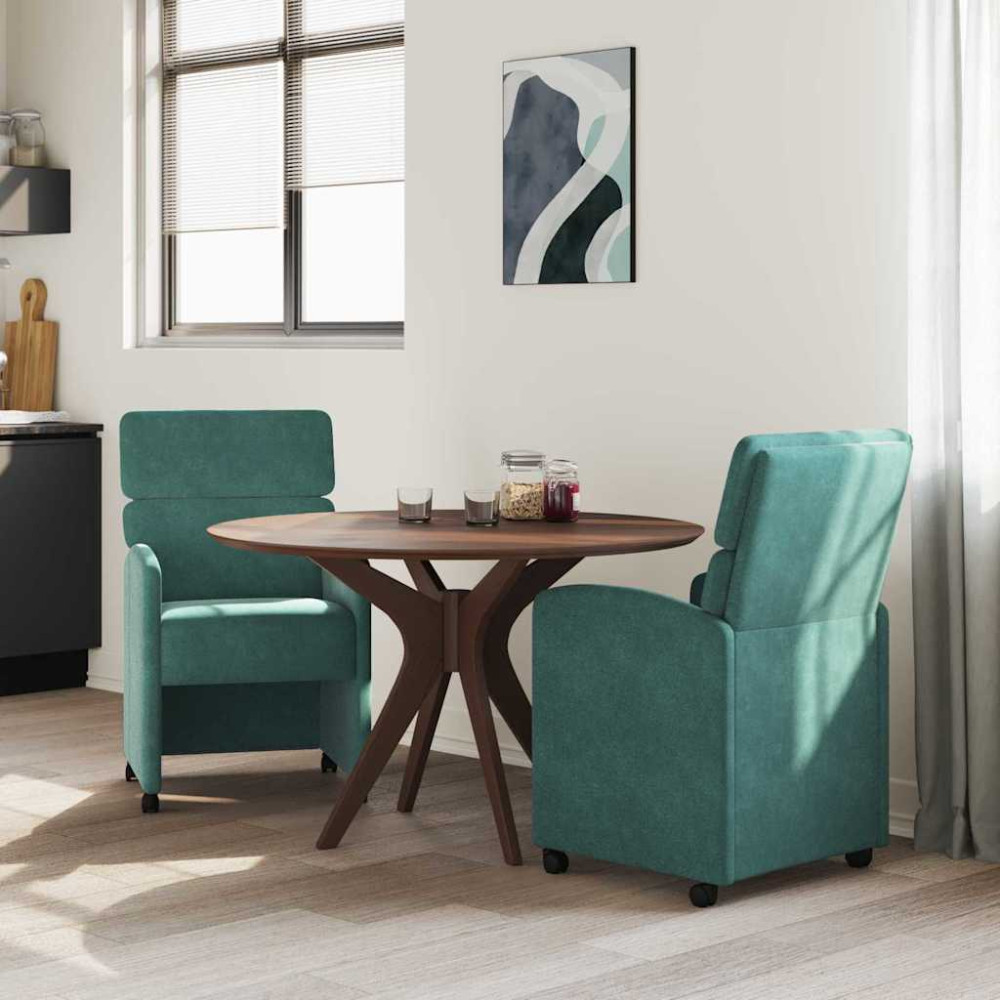 Produktbild för Matstolar med hjul 2 pcs Mörkgrön 58 x 65 x 98 cm Sammet
