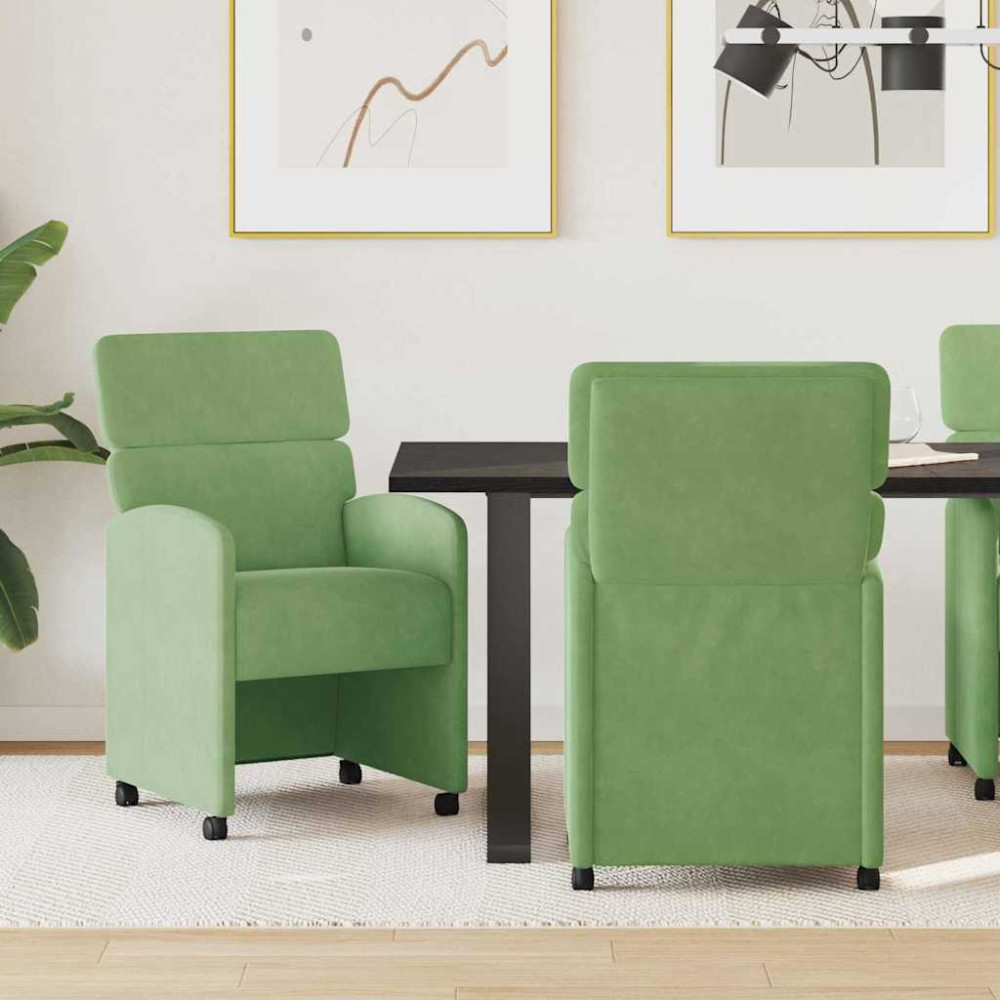 Produktbild för Matstolar med hjul 2 pcs Ljusgrön 58 x 65 x 98 cm Sammet