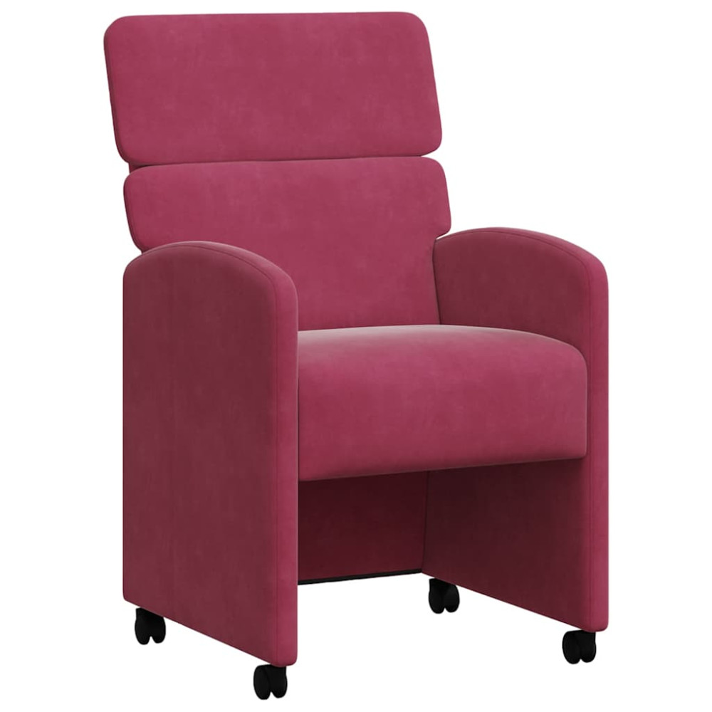 Produktbild för Matstolar med hjul med hjul 2 pcs Vinröd 58 x 65 x 98 cm Sammet