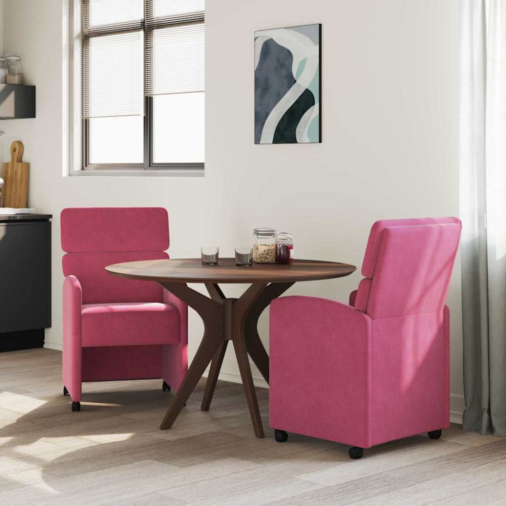Produktbild för Matstolar med hjul med hjul 2 pcs Vinröd 58 x 65 x 98 cm Sammet