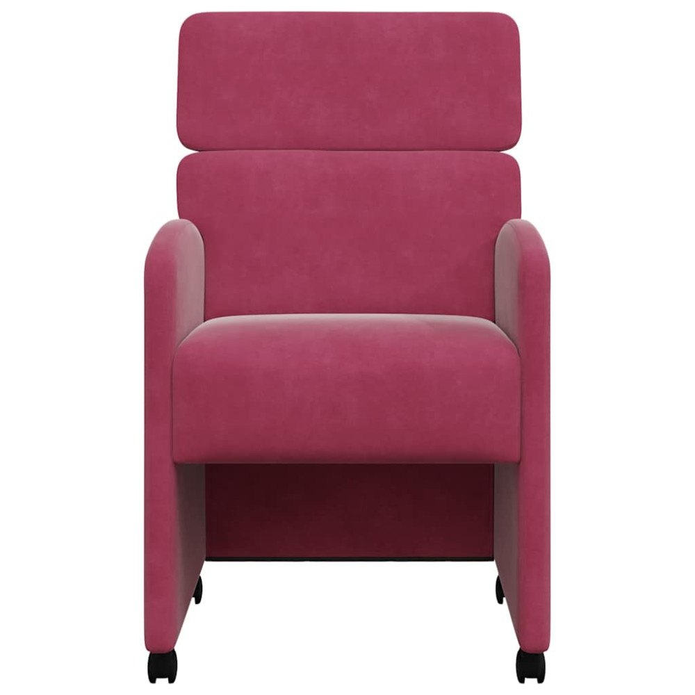 Produktbild för Matstolar med hjul med hjul 2 pcs Vinröd 58 x 65 x 98 cm Sammet