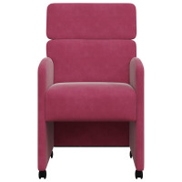 Produktbild för Matstolar med hjul med hjul 2 pcs Vinröd 58 x 65 x 98 cm Sammet