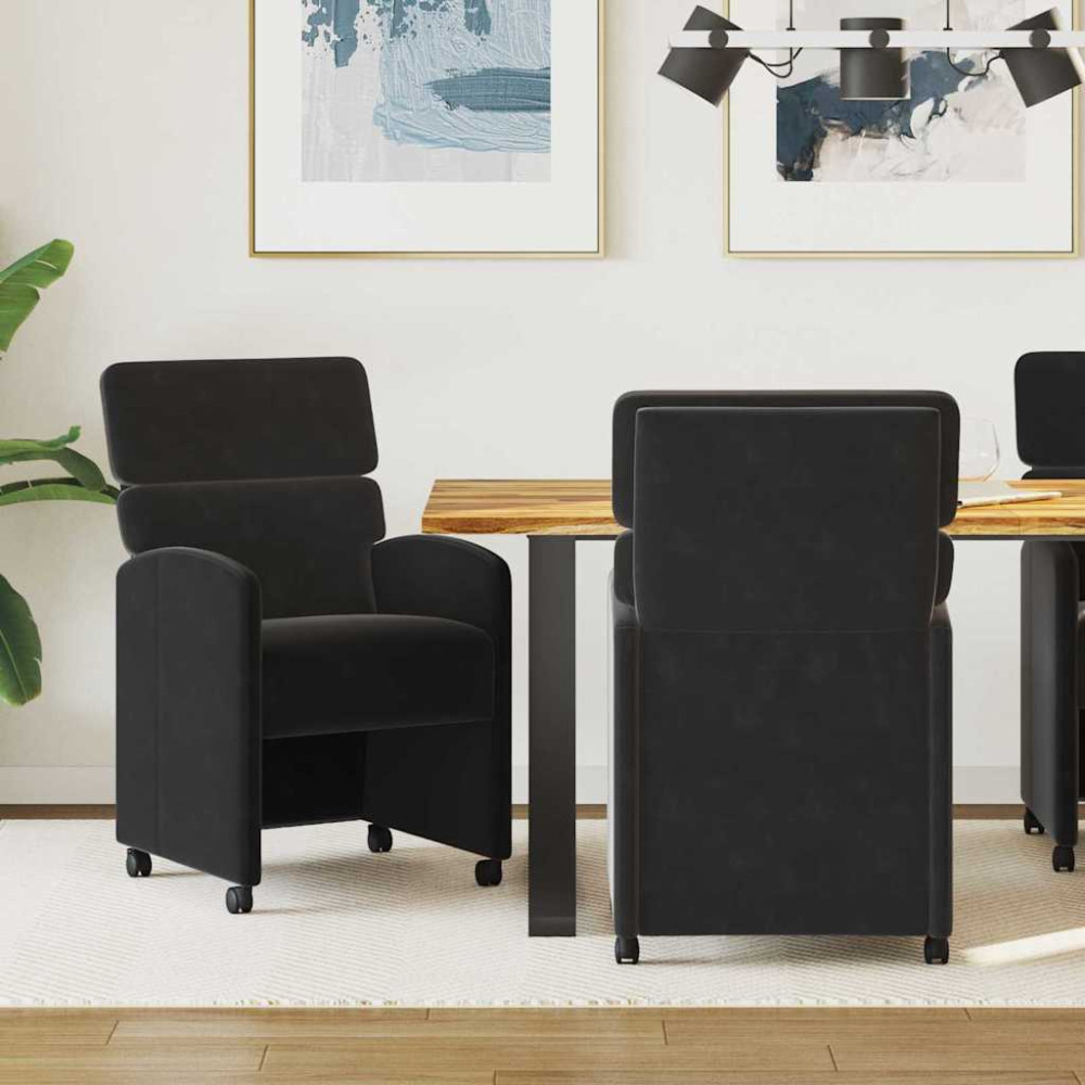 Produktbild för Matstolar med hjul med hjul 2 pcs Svart 58 x 65 x 98 cm Sammet