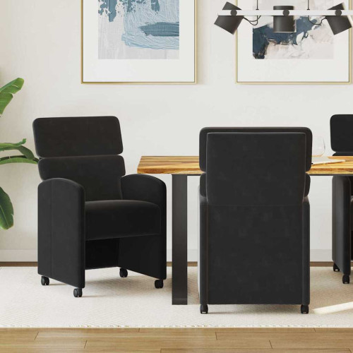 vidaXL Matstolar med hjul med hjul 2 pcs Svart 58 x 65 x 98 cm Sammet