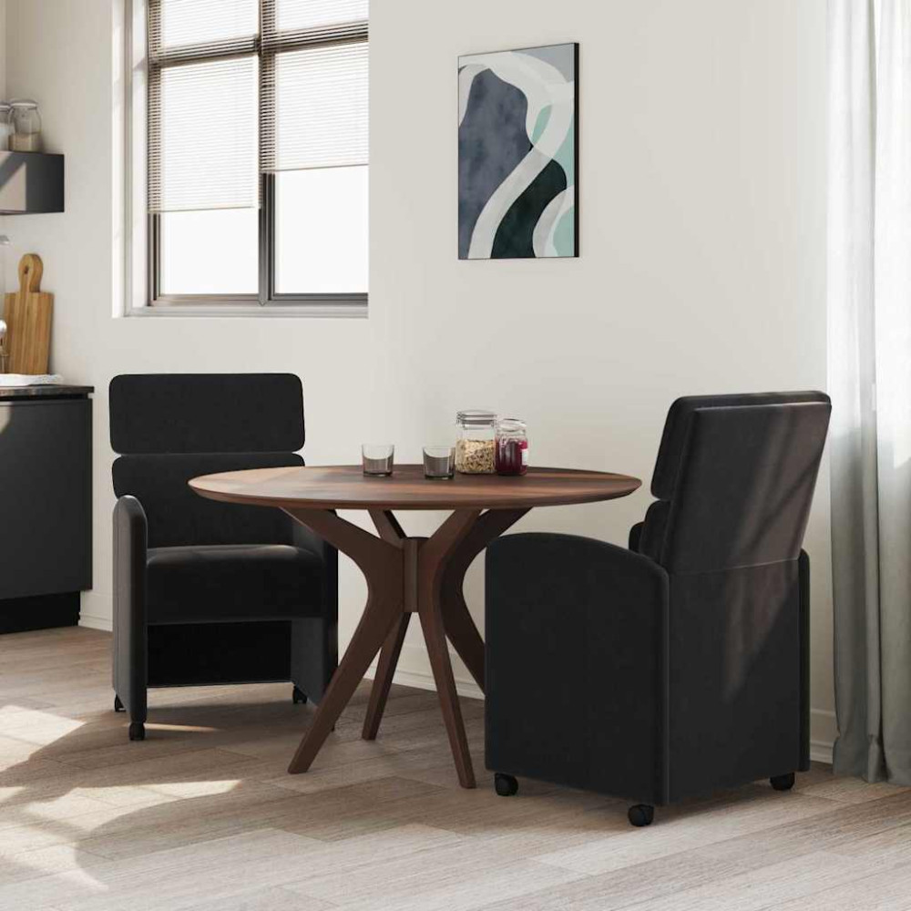 Produktbild för Matstolar med hjul med hjul 2 pcs Svart 58 x 65 x 98 cm Sammet