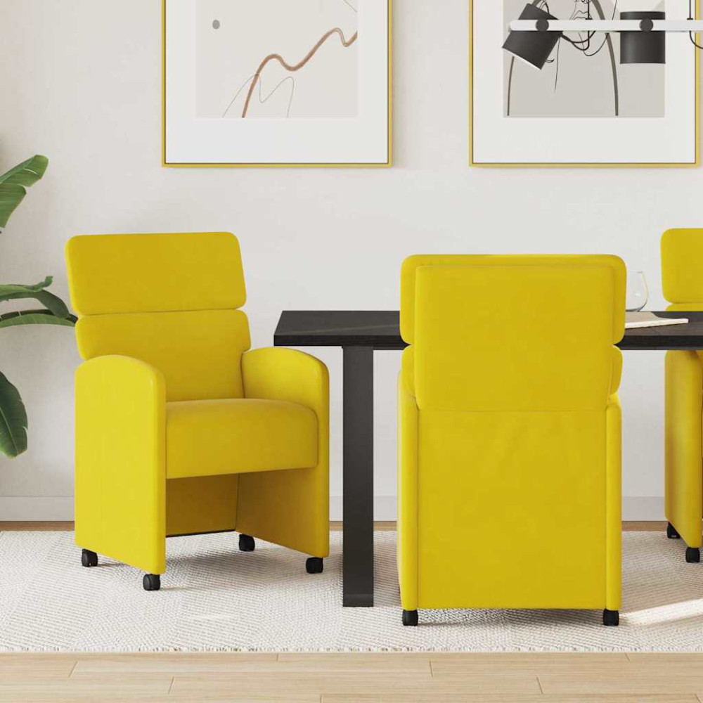 Produktbild för Matstolar med hjul med hjul 2 pcs Gul 58 x 65 x 98 cm Sammet