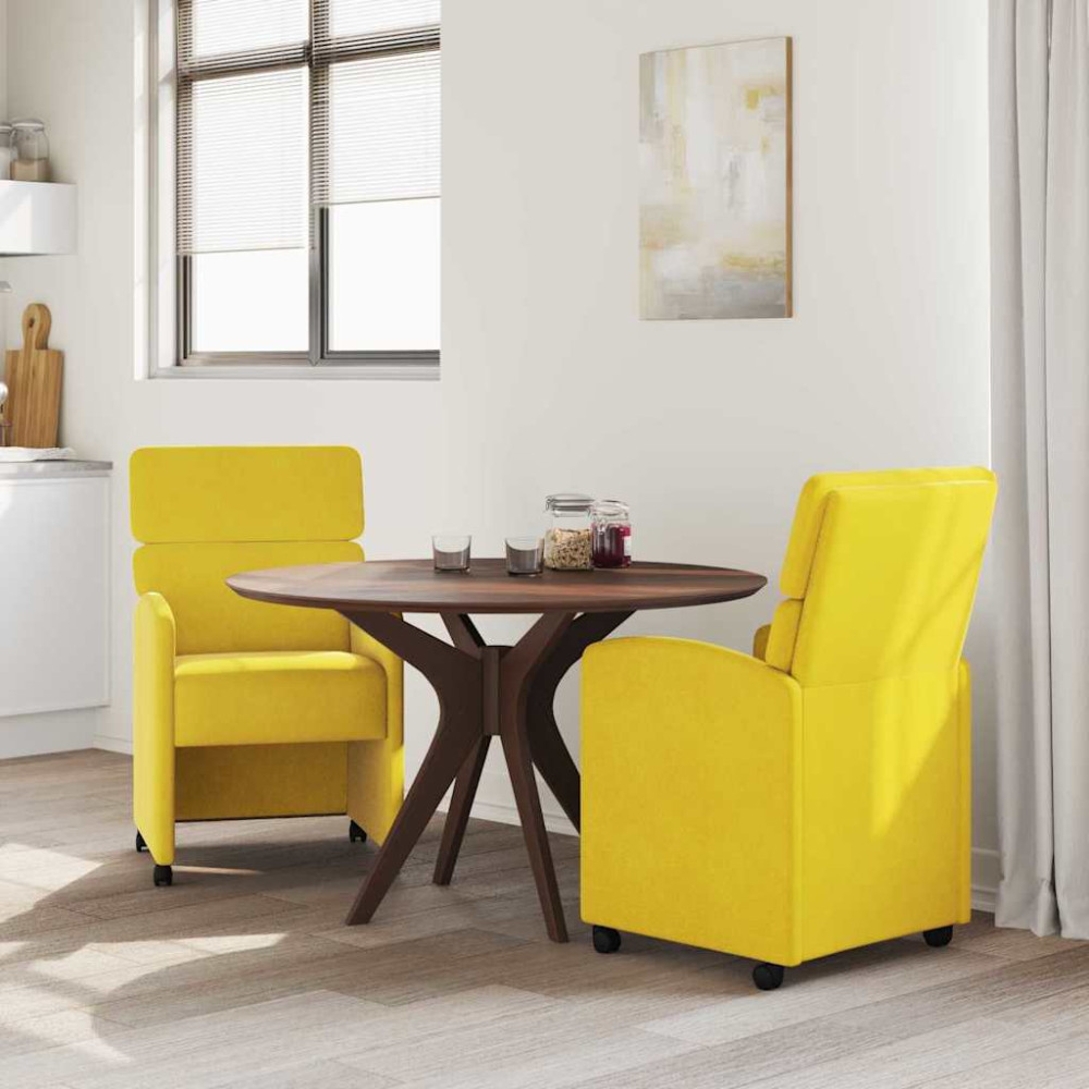 Produktbild för Matstolar med hjul med hjul 2 pcs Gul 58 x 65 x 98 cm Sammet
