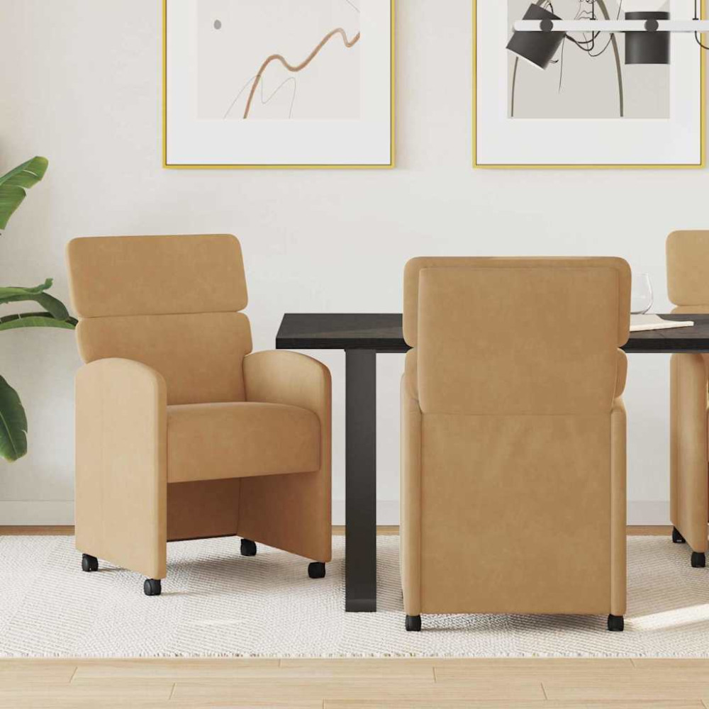Produktbild för Matstolar med hjul med hjul 2 pcs Brun 58 x 65 x 98 cm Sammet