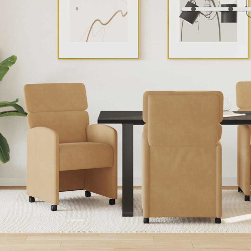 vidaXL Matstolar med hjul med hjul 2 pcs Brun 58 x 65 x 98 cm Sammet