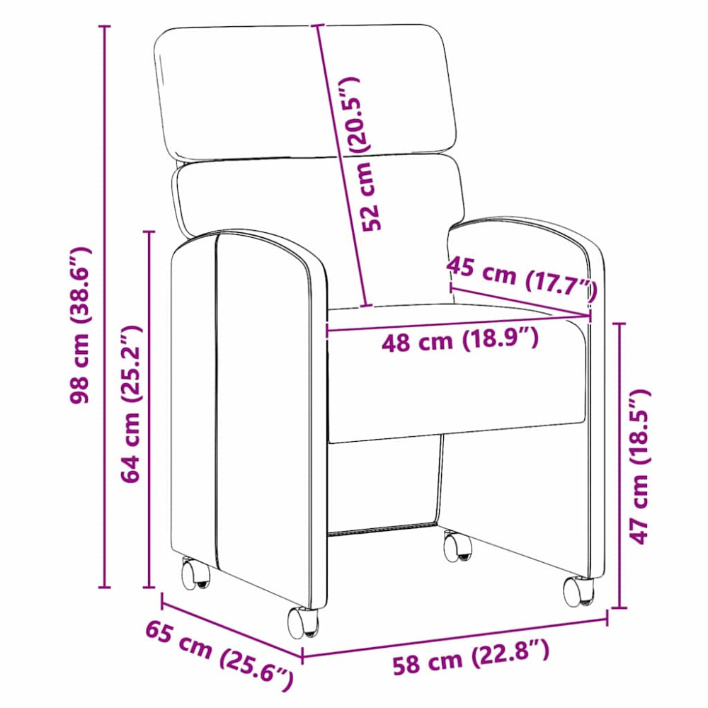 Produktbild för Matstolar med hjul med hjul 2 pcs Brun 58 x 65 x 98 cm Sammet