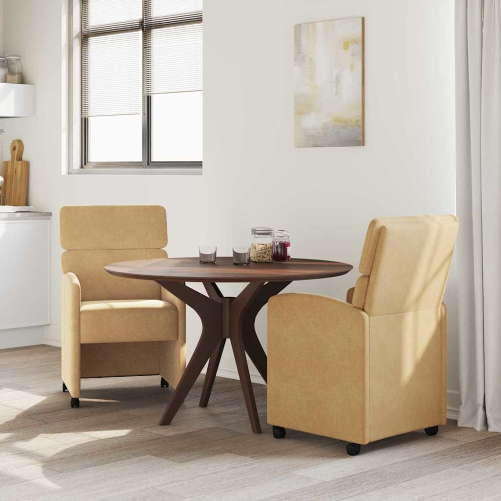 Produktbild för Matstolar med hjul med hjul 2 pcs Brun 58 x 65 x 98 cm Sammet