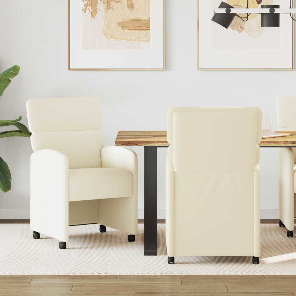 Produktbild för Matstolar med hjul 2 pcs Kräm 58 x 65 x 98 cm Konstläder